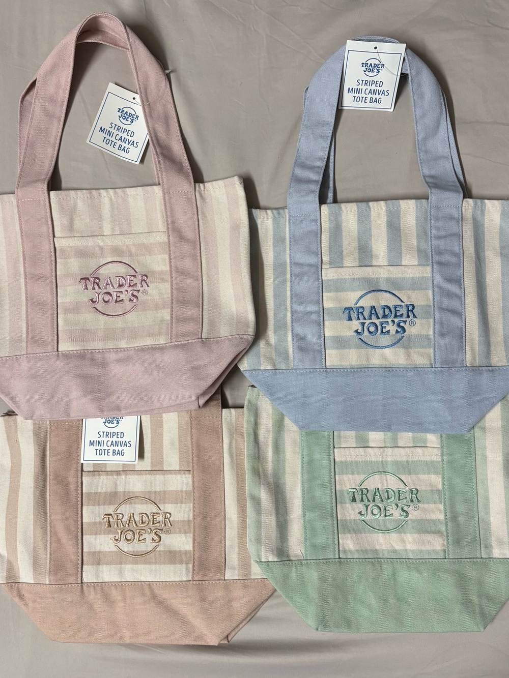 Trader Joe's Striped Mini Canvas Tote Bag (SET OF 4) - Picture 1 of 6